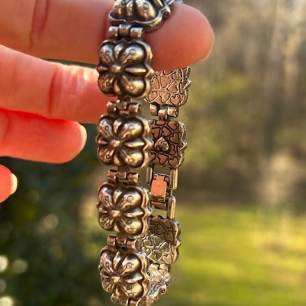 BRIGHTON Silver Chunky Flower Link Hinged BRACELET